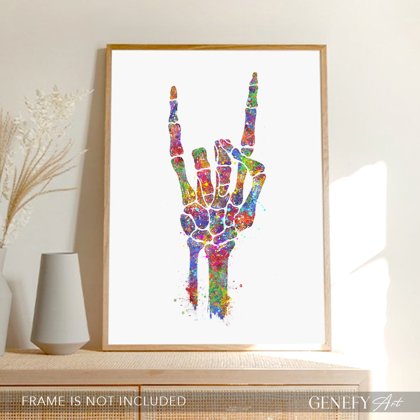 Rock On Skeleton Hand Art Print - Genefy Art