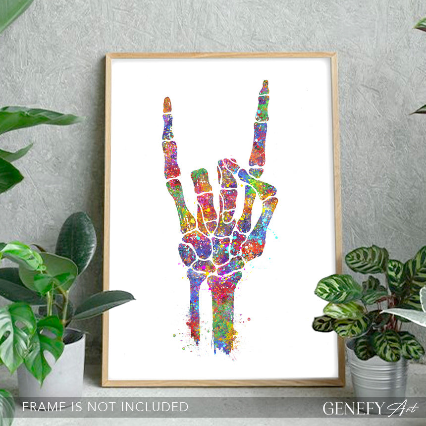 Rock On Skeleton Hand Art Print - Genefy Art