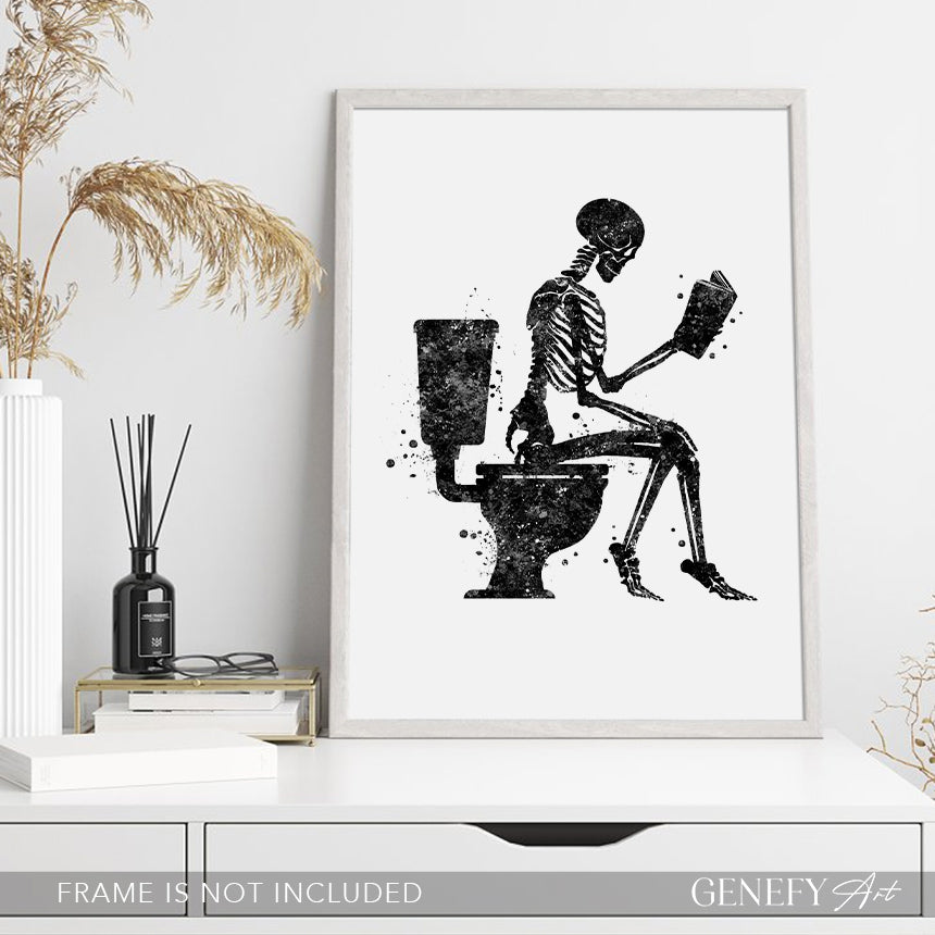 Skeleton Reading a Book Watercolour Art Print