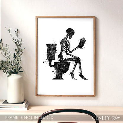 Skeleton Reading a Book Black and White Art