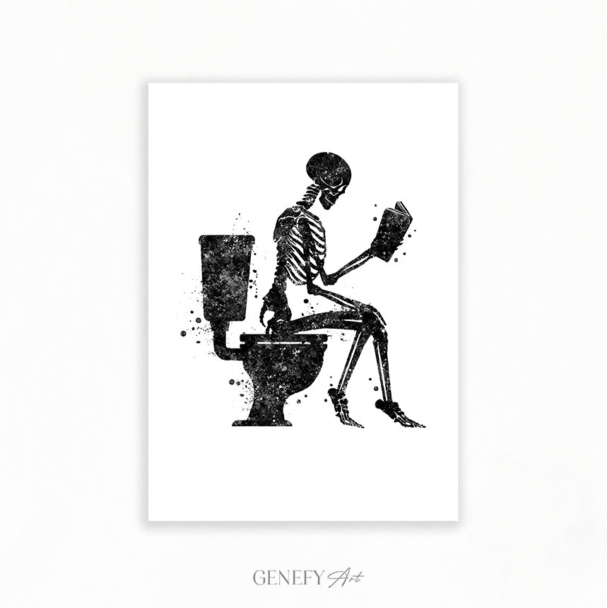 Skeleton Reading a Book Black and White Art