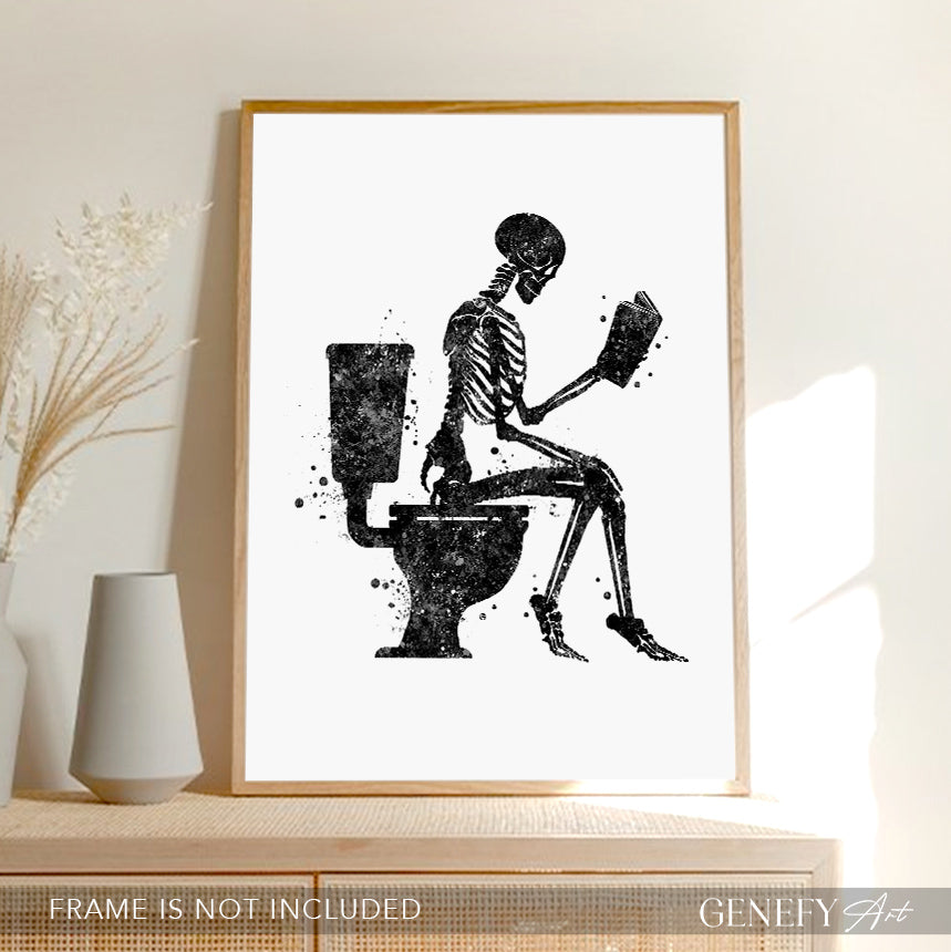 Skeleton Reading a Book Black and White Art