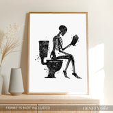 Skeleton Reading a Book Black and White Art