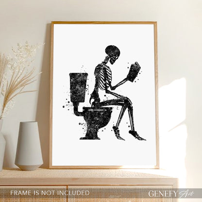 Skeleton Reading a Book Black and White Art