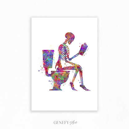 Skeleton Reading a Book Watercolour Art Print