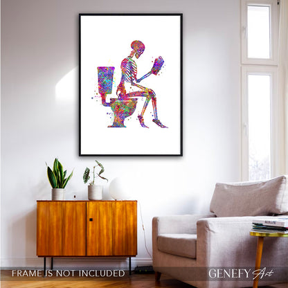 Skeleton Reading a Book Watercolour Art Print