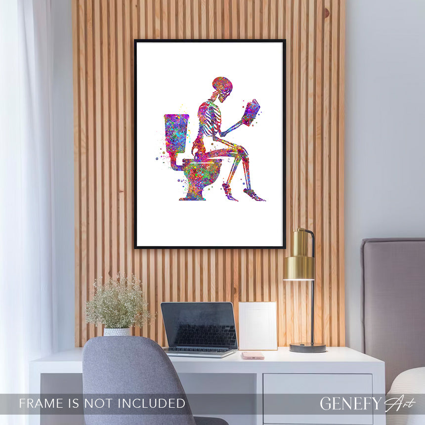 Skeleton Reading a Book Watercolour Art Print