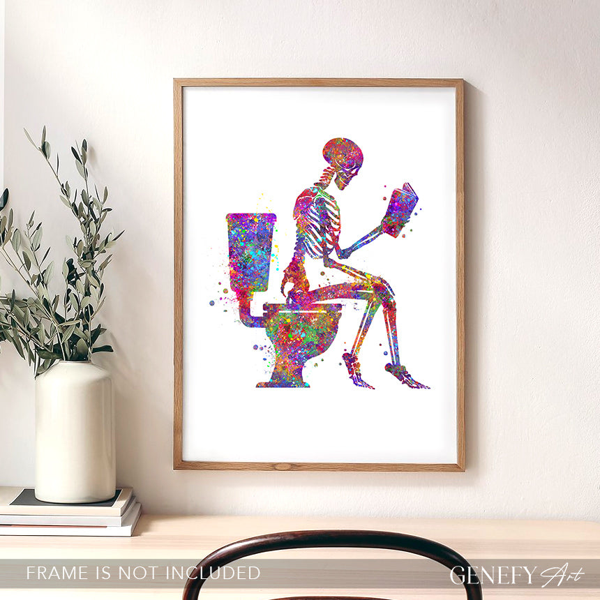Skeleton Reading a Book Watercolour Art Print