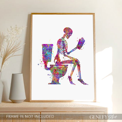 Skeleton Reading a Book Watercolour Art Print
