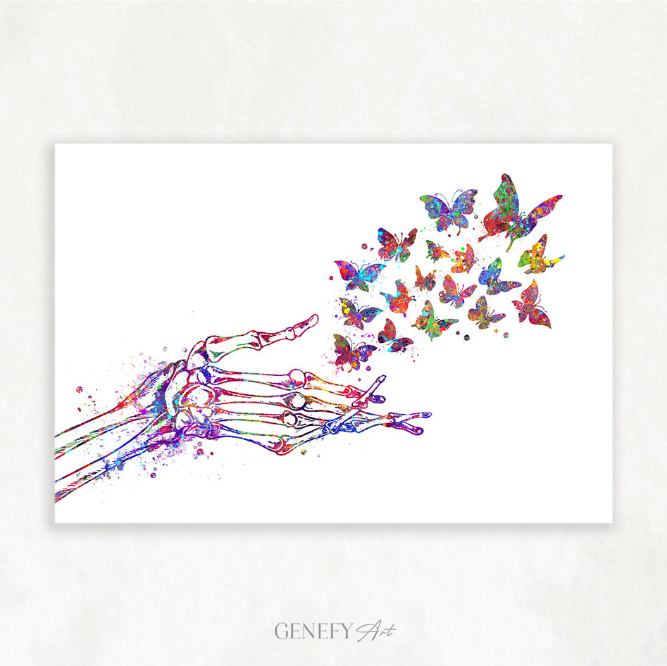 Skeleton Hand Releasing Butterflies Art Print