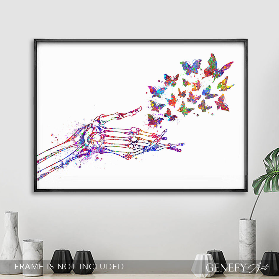 Skeleton Hand Releasing Butterflies Art Print