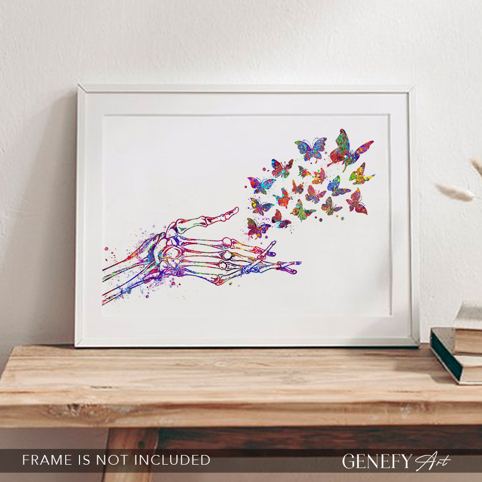 Skeleton Hand Releasing Butterflies Art Print