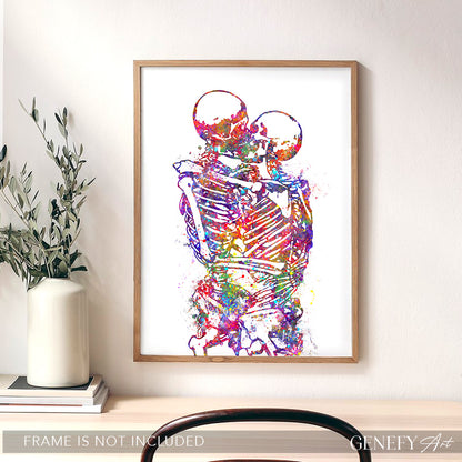 Skeleton Kissing Watercolour Art Print - Genefy Art