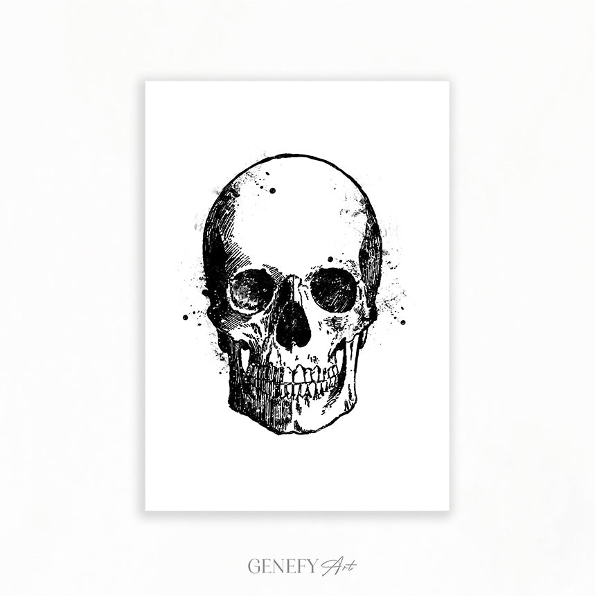 Skull Black and White Watercolour Art Print