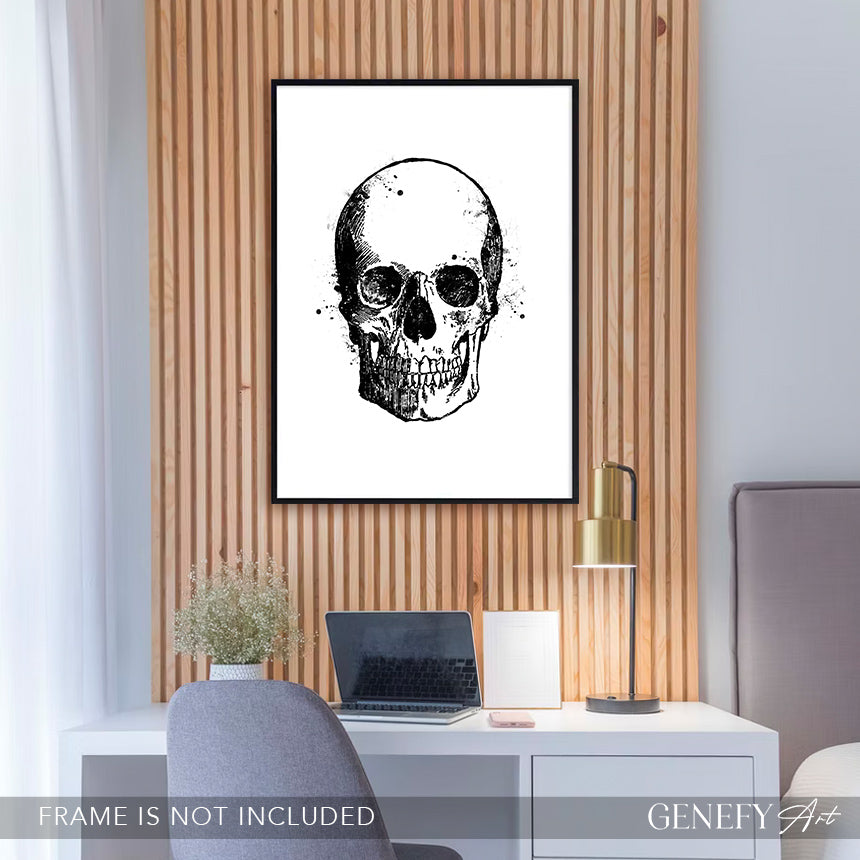 Skull Black and White Watercolour Art Print
