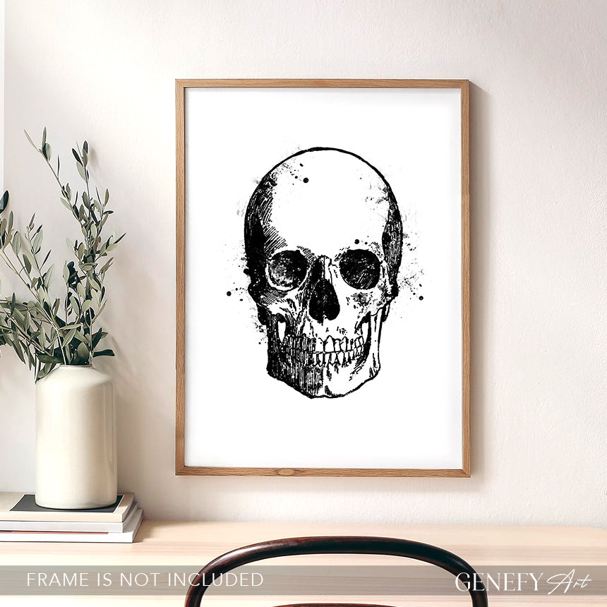Skull Black and White Watercolour Art Print