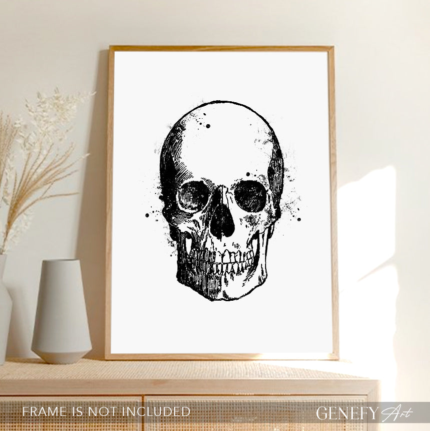 Skull Black and White Watercolour Art Print