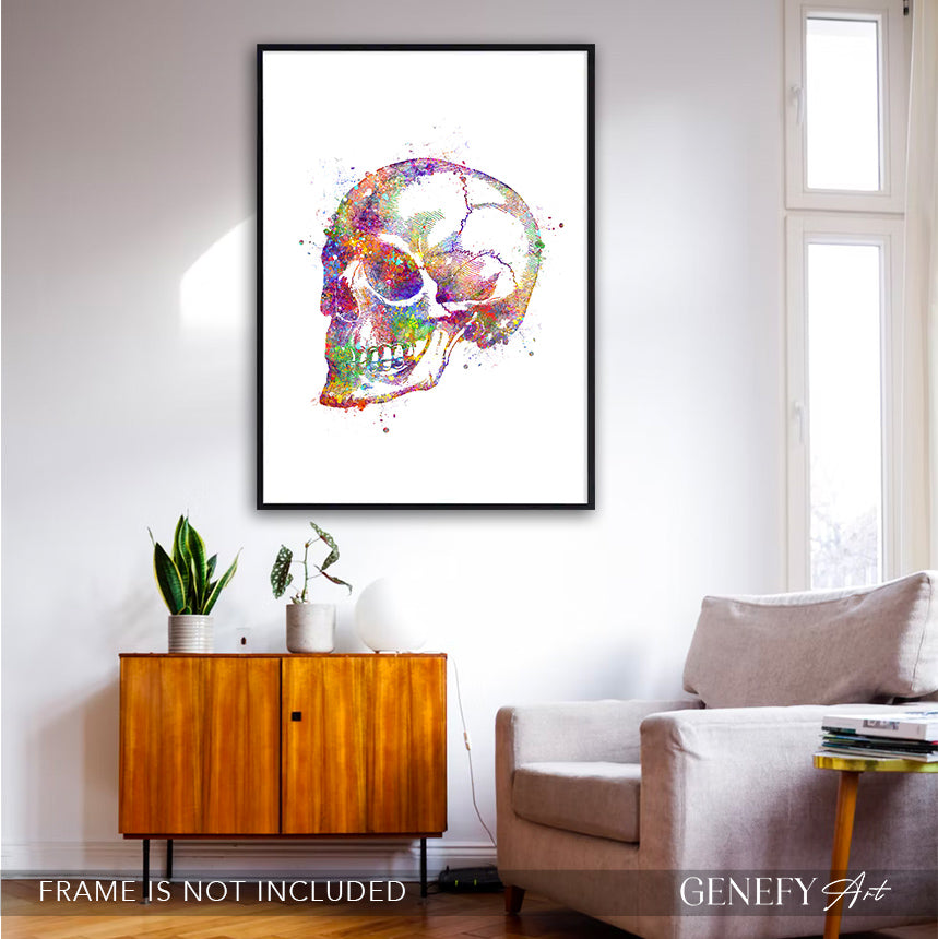 Human Skull Watercolour Art Print