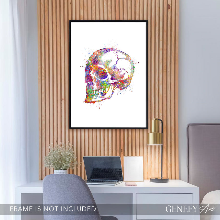 Human Skull Watercolour Art Print