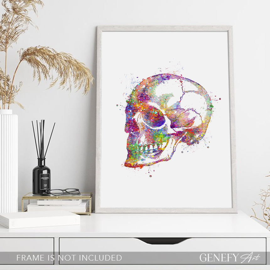 Human Skull Watercolour Art Print