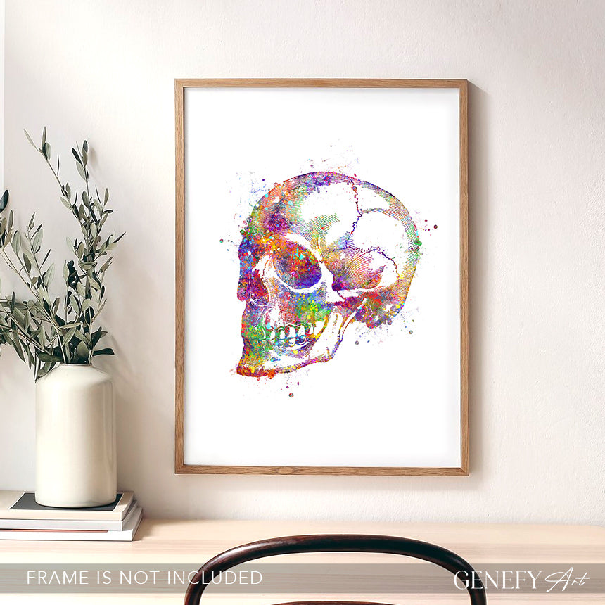 Human Skull Watercolour Art Print