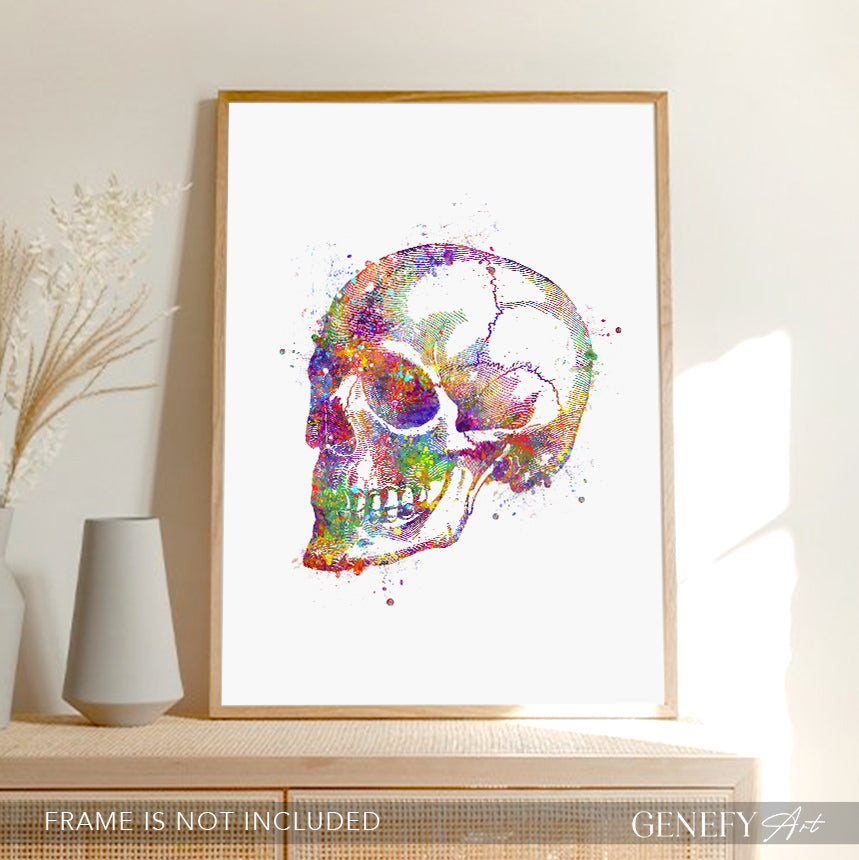 Human Skull Watercolour Art Print