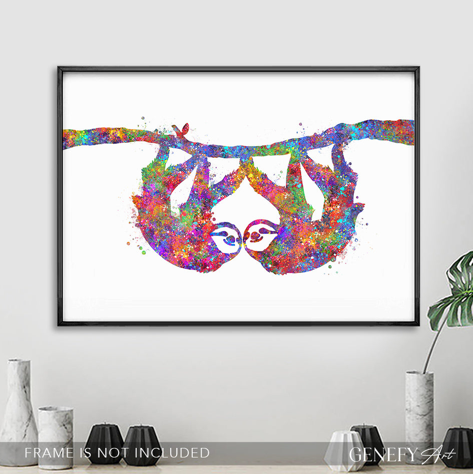 Sloth Couple Watercolour Art