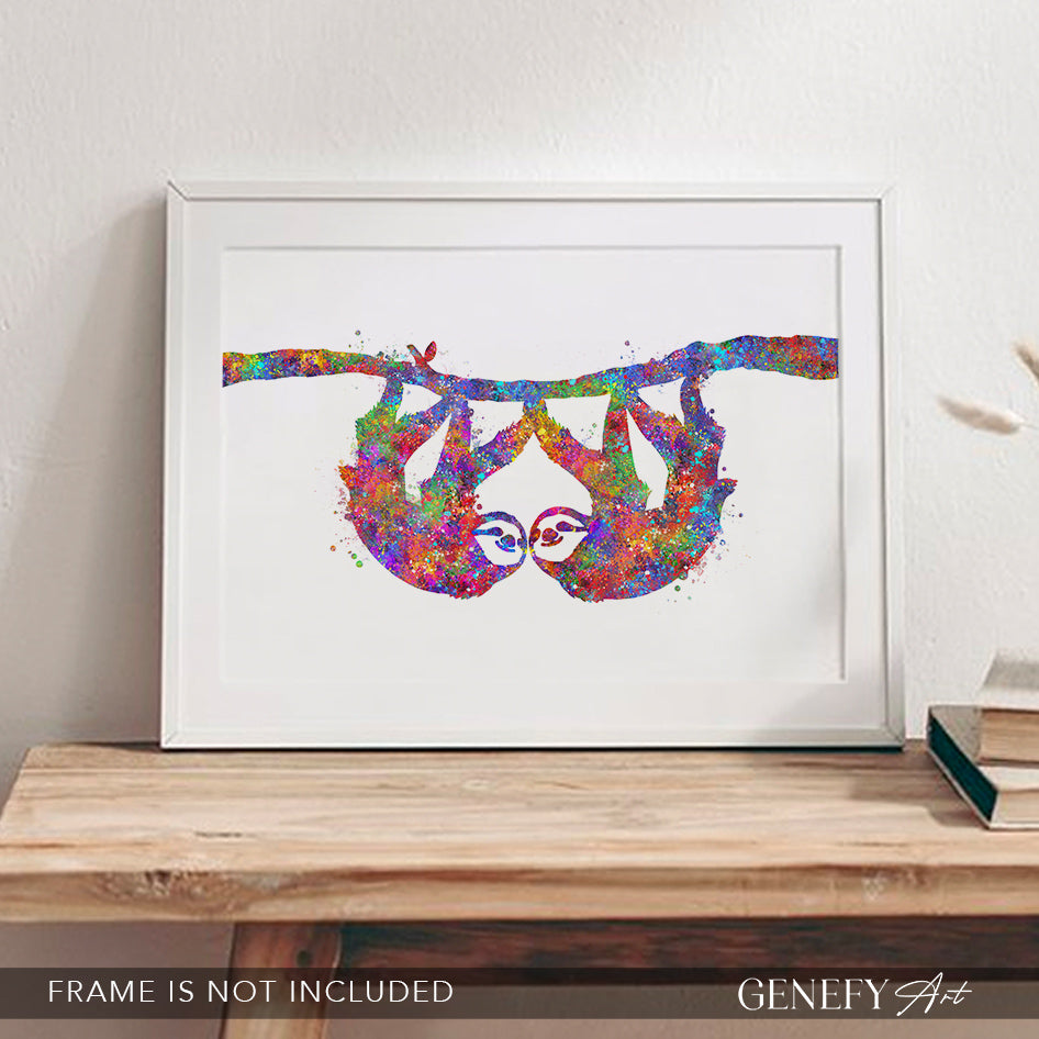 Sloth Couple Watercolour Art