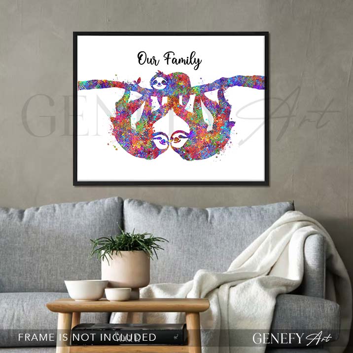Sloth Family of 3 Watercolour Print