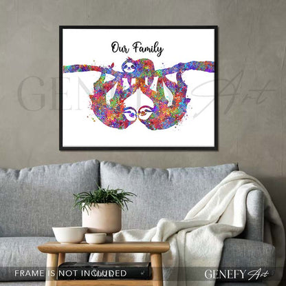 Sloth Family of 3 Watercolour Print