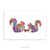 Squirrel Family Of 3 Watercolour Art Print