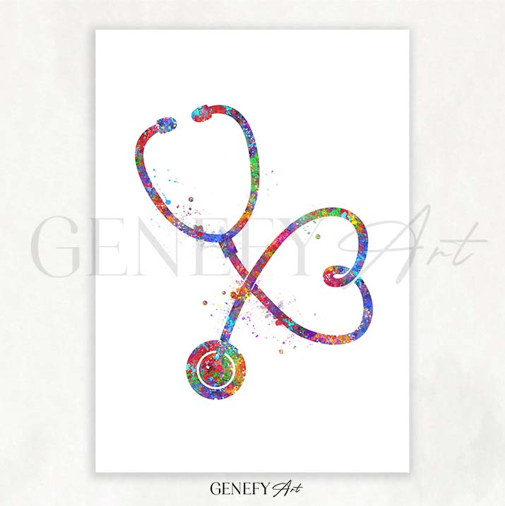 Stethoscope Watercolour Art Print - Genefy Art