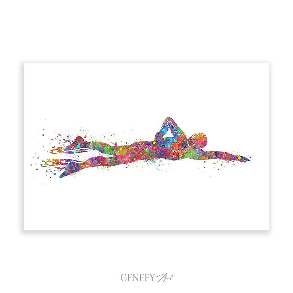 Swimming Watercolour Art Print - Genefy Art