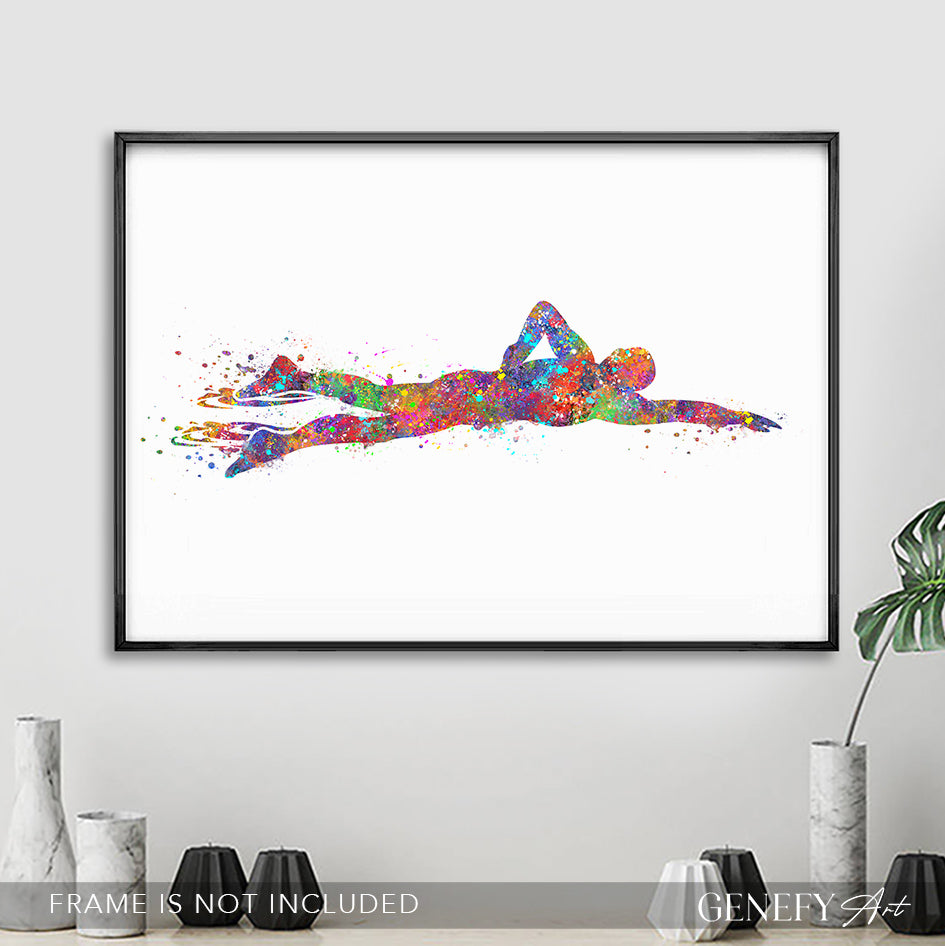 Swimming Watercolour Art Print - Genefy Art