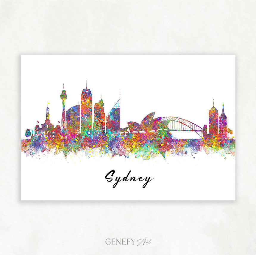 Sydney Skyline Watercolour Print - Genefy Art