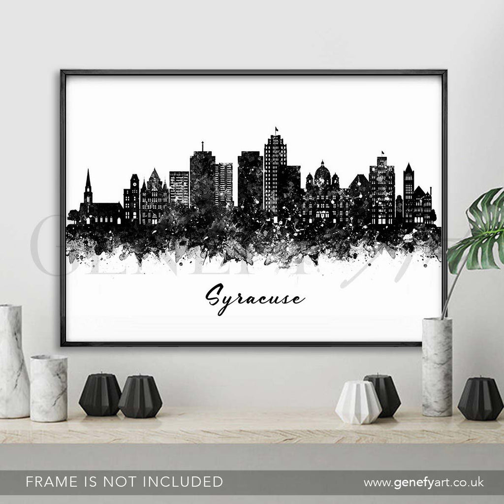 Syracuse Skyline Black and White Watercolour Print - Genefy Art