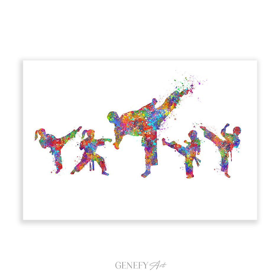 Taekwondo Family of 5 Art Print