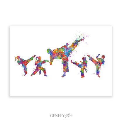 Taekwondo Family of 5 Art Print