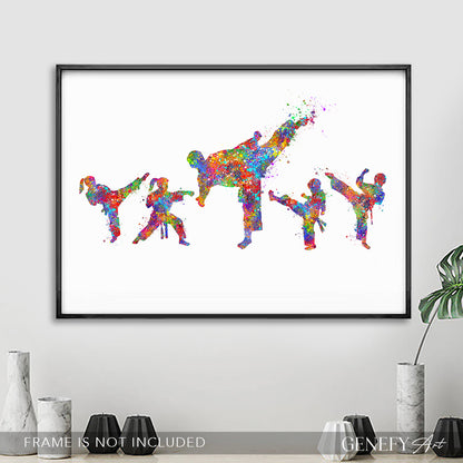 Taekwondo Family of 5 Art Print