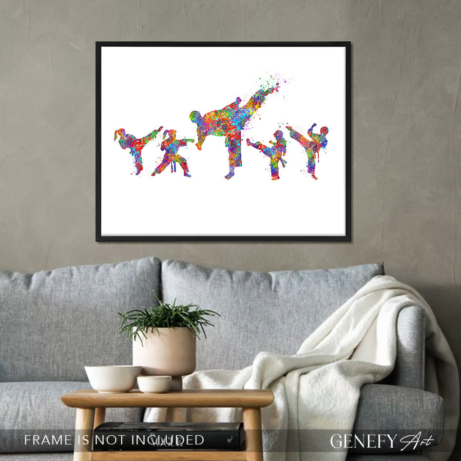 Taekwondo Family of 5 Art Print