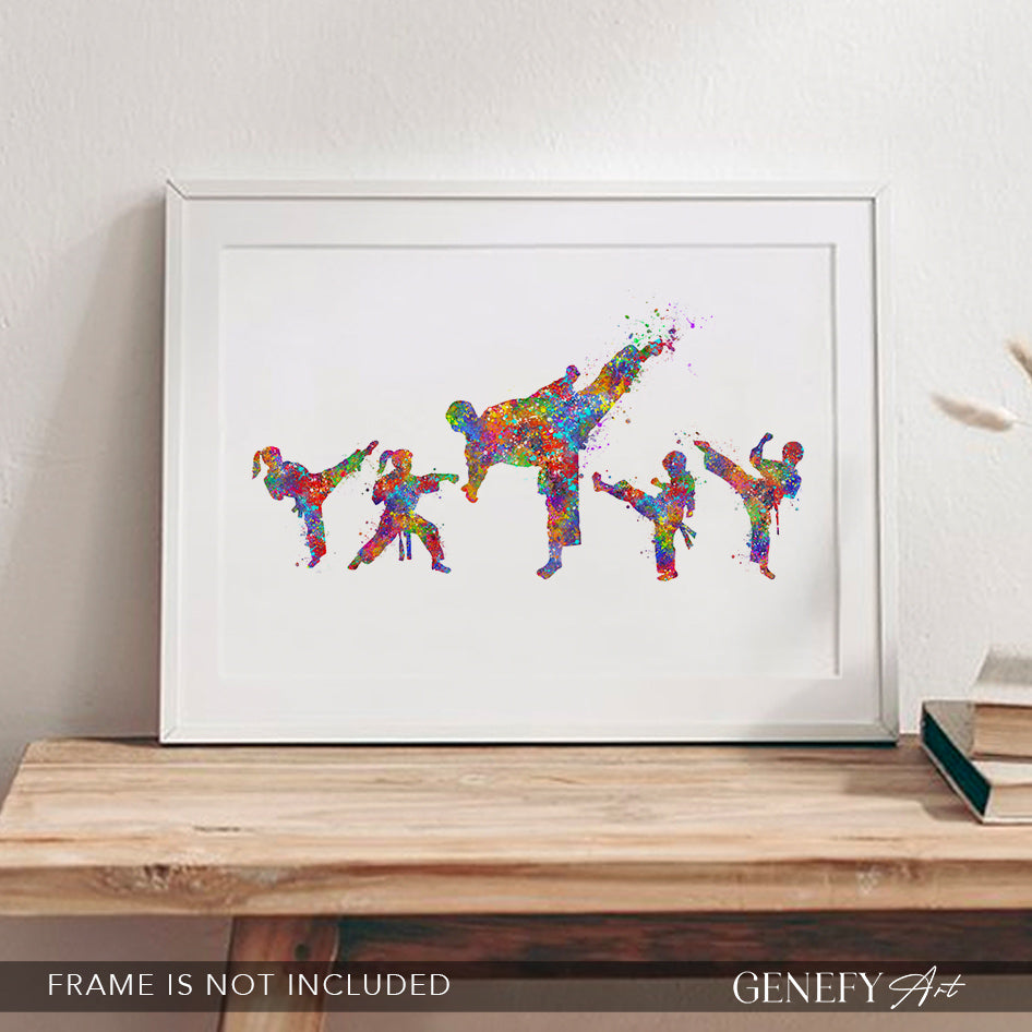 Taekwondo Family of 5 Art Print