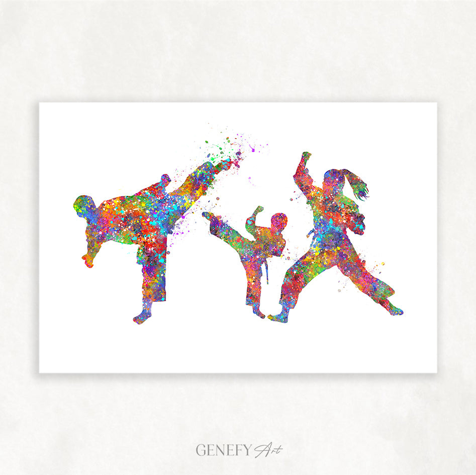 Taekwondo Family of 3 Art Print - Father Mother Son