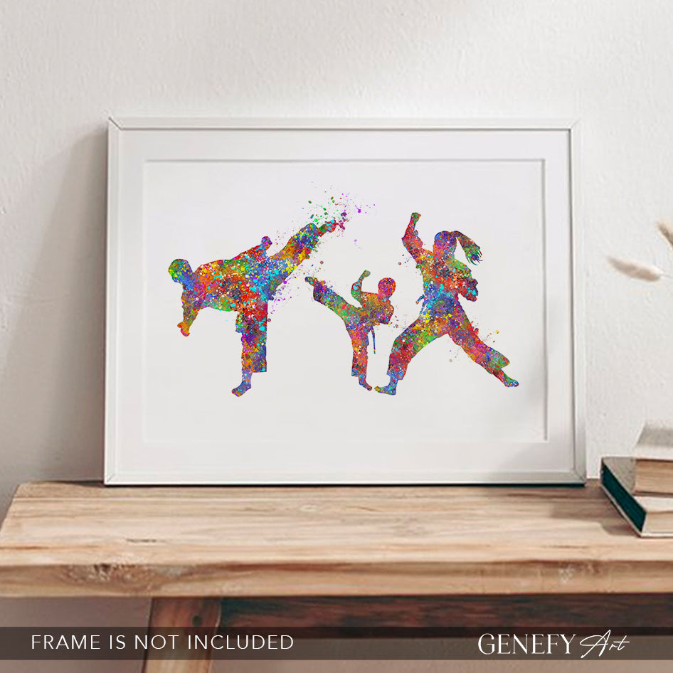 Taekwondo Family of 3 Art Print - Father Mother Son