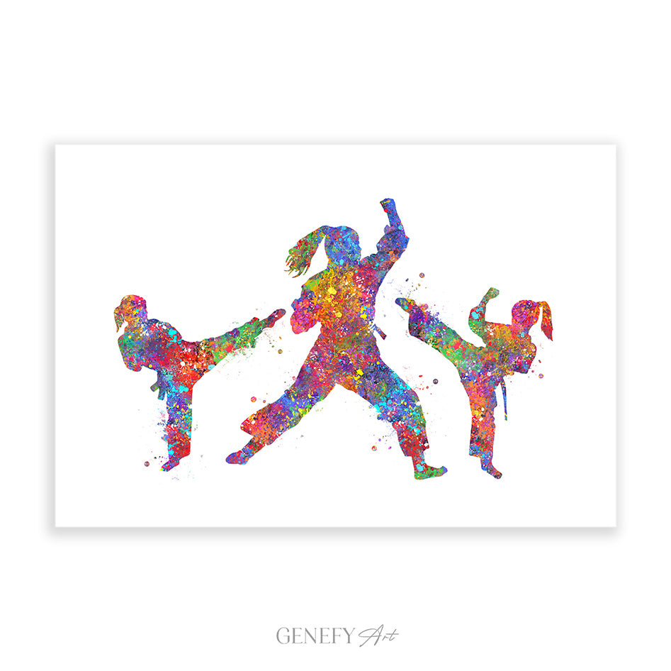 Taekwondo Mother and Daughters Watercolour Print