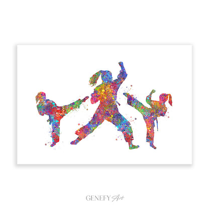 Taekwondo Mother and Daughters Watercolour Print