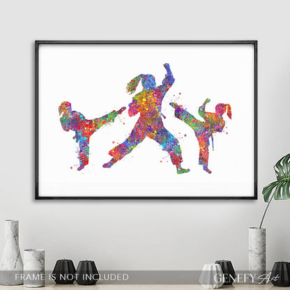 Taekwondo Mother and Daughters Watercolour Print