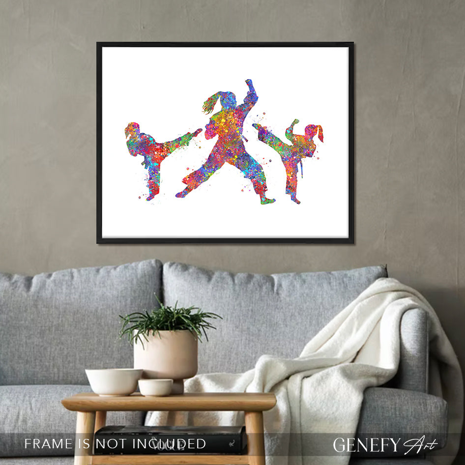 Taekwondo Mother and Daughters Watercolour Print