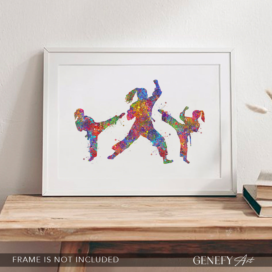 Taekwondo Mother and Daughters Watercolour Print