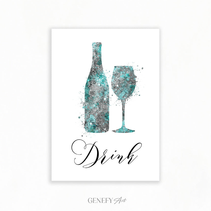 Teal Kitchen Art Print &quot;Drink&quot;
