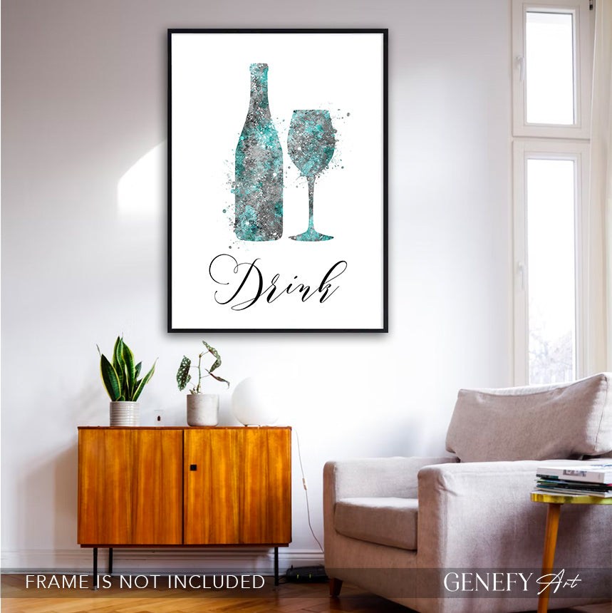 Teal Kitchen Art Print &quot;Drink&quot;